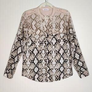 Calvin Klein Snakeskin Ombre Blouse M Neutral Animal Print Chic Loud Luxury